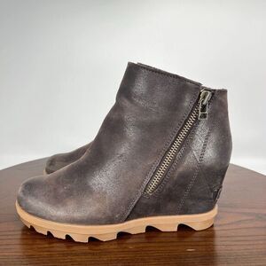 Sorel Joan of Arctic Boots Women 8 Brown Leather Hidden Wedge Chelsea NL3766-205